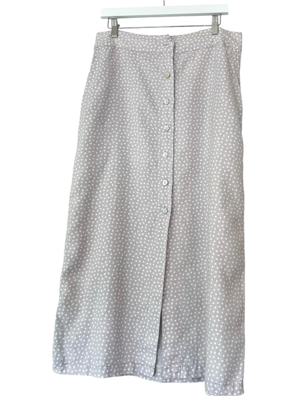 Rachel Zoe 100% Linen Polka Dot Midi Skirt Button Front Cottagecore Costal 12 - Picture 2 of 7